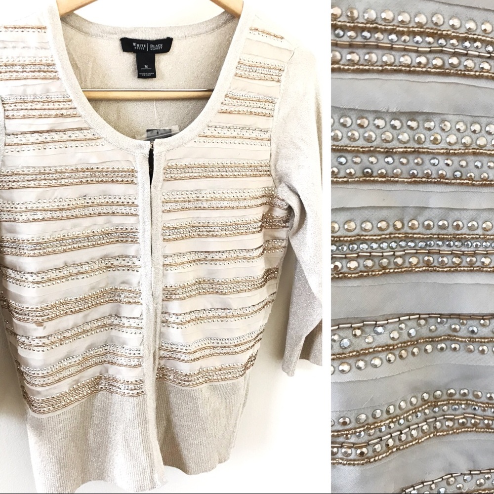[White House Black Market] Beaded Metallic Cardi